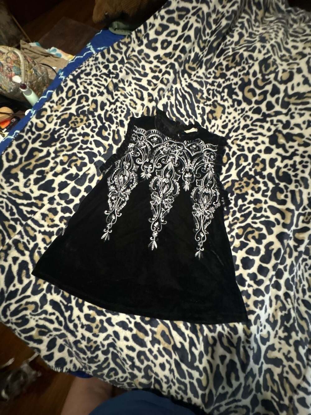 Altar'd State Black Velvet Embroidered Sleeveless Top
